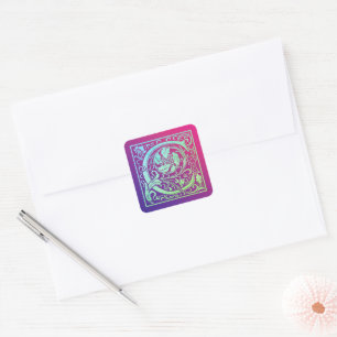 Letter C Colorful First Letter Gradient Vierkante Sticker
