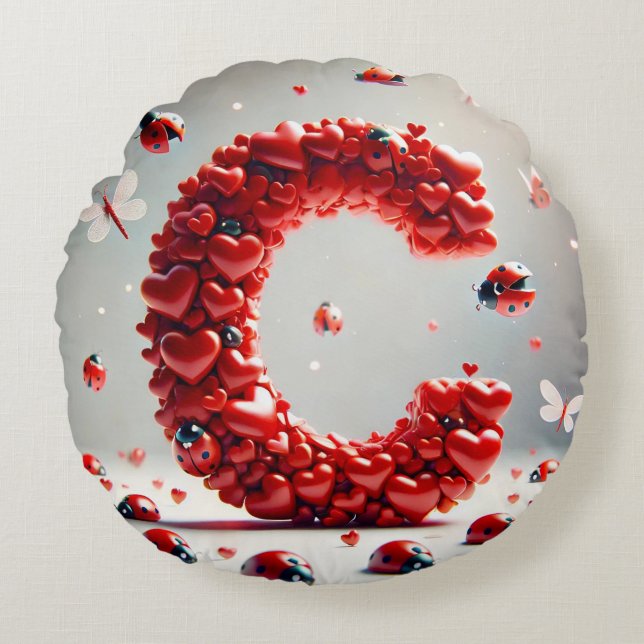 Letter C Creatieve Hart Cluster Rond Kussen (Voorkant)