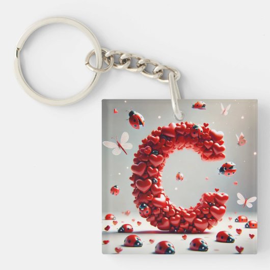 Letter C Creatieve Hart Cluster Sleutelhanger (voorkant)