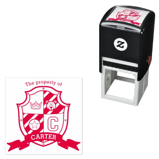 Letter C crest boek aangepaste naam kinder bibliot Zelfinktende Stempel (In situ)