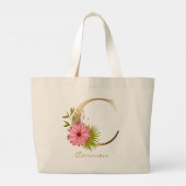 Letter C Elegant Floral Gold Monogram Grote Tote Bag (Achterkant)