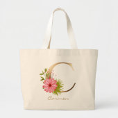 Letter C Elegant Floral Gold Monogram Grote Tote Bag (Voorkant)
