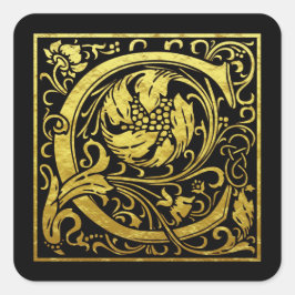 Letter C First Letter Faux Gold Black Vierkante Sticker