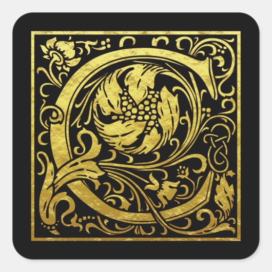 Letter C First Letter Faux Gold Black Vierkante Sticker (Voorkant)