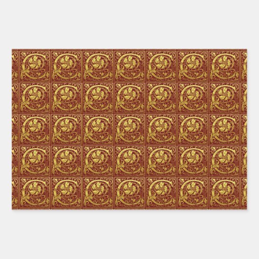 Letter C First Letter Faux Gold Inpakpapier Vel (Voorkant 3)