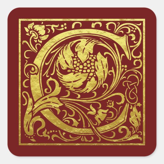 Letter C First Letter Faux Gold Red Vierkante Sticker (Voorkant)