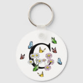 Letter C Floral Butterfly Monogram Initiaal Sleutelhanger (Voorkant)