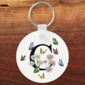 Letter C Floral Butterfly Monogram Initiaal Sleutelhanger (Achterkant)