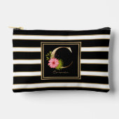 Letter C Floral Monogram Zwart Wit Goud Strepen Etui (Voorkant)