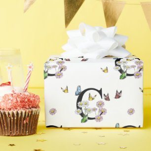 Letter C Floral Waterverf Butterfly Monogram Cadeaupapier