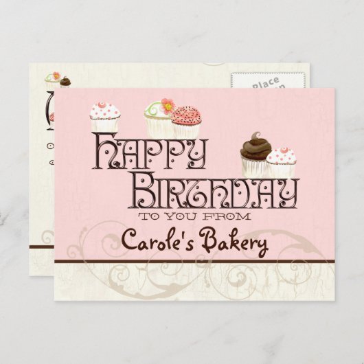 Letter C Gelukkige Verjaardag Cupcake Zakelijke an Briefkaart (Voorkant / Achterkant)