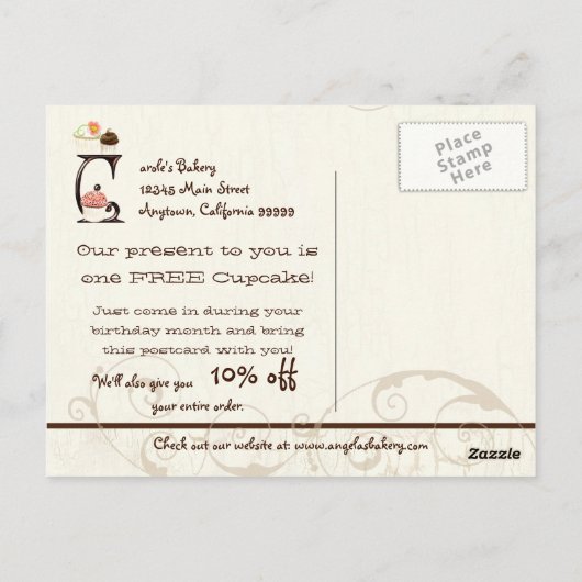 Letter C Gelukkige Verjaardag Cupcake Zakelijke an Briefkaart (Achterkant)