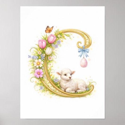 Letter C Gold Spring Nature Monogram Lamb Poster (Voorkant)
