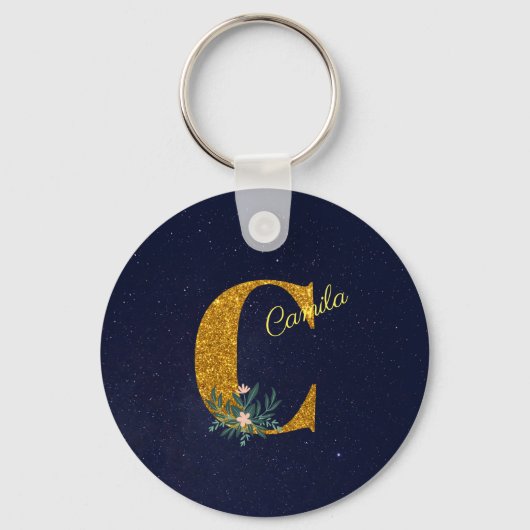 Letter C Golden monogram Sleutelhanger (Voorkant)