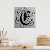 Letter C, Gothic Monogram Black Poster (Keuken)