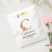 Letter C Gouden Monogram Roze Rozen Bedankzakje (Gezegeld)