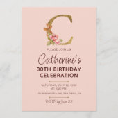 Letter C Gouden Monogram Roze Rozen Kaart (Voorkant)