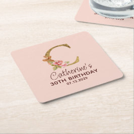 Letter C Gouden Monogram Roze Rozen Kartonnen Onderzetters