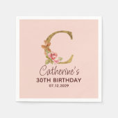 Letter C Gouden Monogram Roze Rozen Servet (Voorkant)