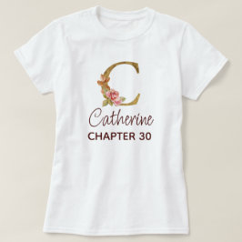 Letter C Gouden Monogram Roze Rozen Verjaardag T-shirt