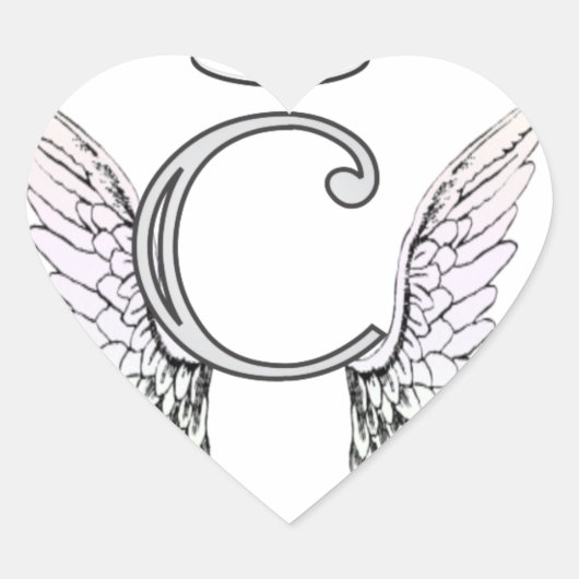 Letter C Initiaal Monogram met Angel Wings & Halo Hart Sticker (Voorkant)