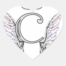 Letter C Initiaal Monogram met Angel Wings & Halo Hart Sticker