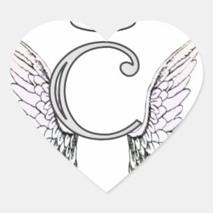 Letter C Initiaal Monogram met Angel Wings & Halo Hart Sticker