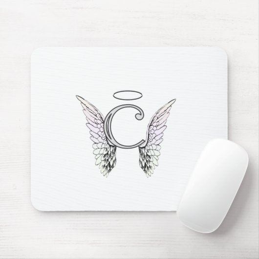 Letter C Initiaal Monogram met Angel Wings & Halo Muismat (Met muis)