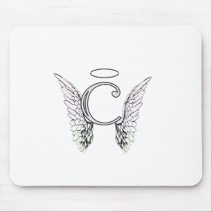 Letter C Initiaal Monogram met Angel Wings & Halo Muismat