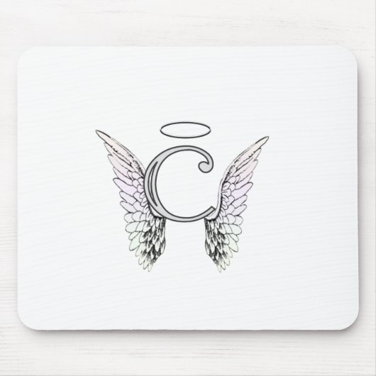 Letter C Initiaal Monogram met Angel Wings & Halo Muismat (Voorkant)