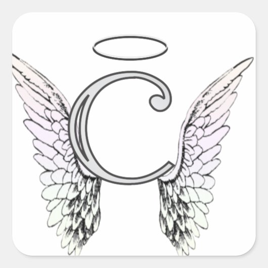 Letter C Initiaal Monogram met Angel Wings & Halo Vierkante Sticker (Voorkant)