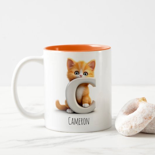 Letter C Kat Alfabet Monogram Koffie Mok (Met donut)