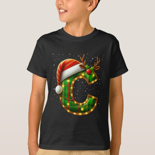 Letter C Kerst Plaid Kerstman Hoed Monogram Initia T-shirt (Voorkant)