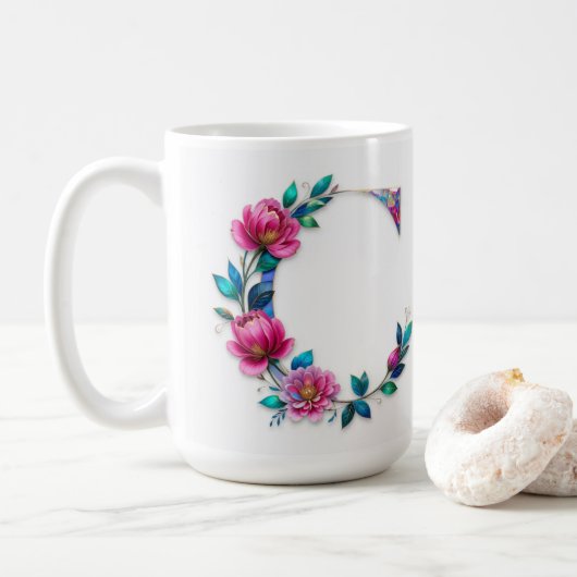 Letter C Koffie Mok – Bloemontwerp voor Gifting (Met donut)