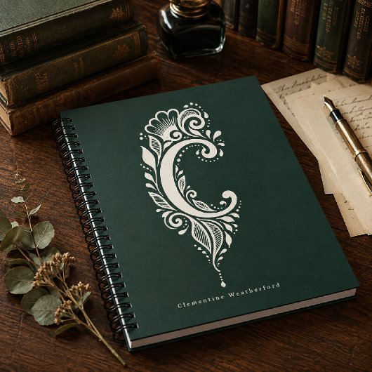 Letter C Linocut Botanisch Monogram Notitieboek