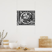 Letter C Medieval Monogram  Initiaal Poster (Keuken)