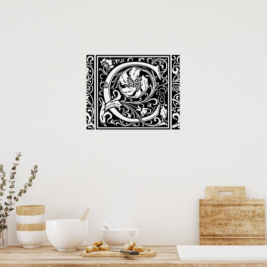 Letter C Medieval Monogram  Initiaal Poster (Keuken)
