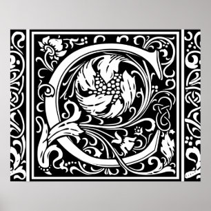 Letter C Medieval Monogram  Initiaal Poster