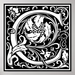 Letter C Medieval Monogram Initiaal Poster