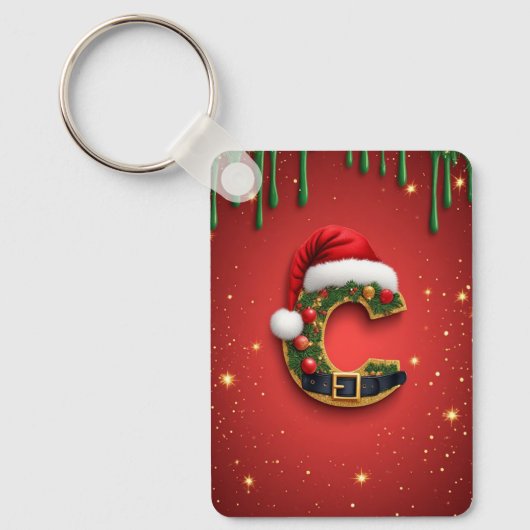 Letter C Met Kerstkrans Decoratie 🎁 Sleutelhanger (Voorkant)