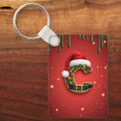 Letter C Met Kerstkrans Decoratie 🎁 Sleutelhanger (Voorkant)
