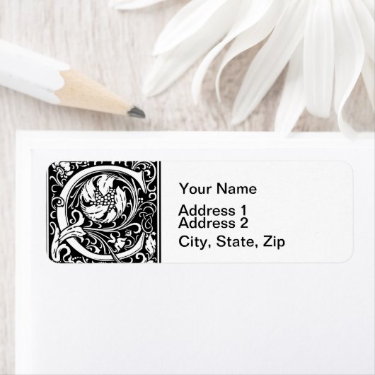 Letter C Middeleeuws Monogram Art Nouveau Etiket (Insitu)