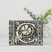 Letter C Middeleeuws Monogram Art Nouveau Kaart (Staand voorkant)