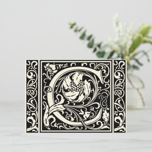 Letter C Middeleeuws Monogram Art Nouveau Kaart (Staand voorkant)