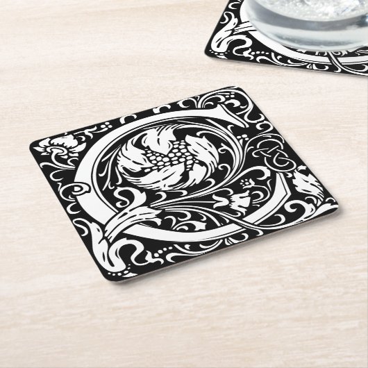 Letter C Middeleeuws Monogram Art Nouveau Kartonnen Onderzetters (Schuin)