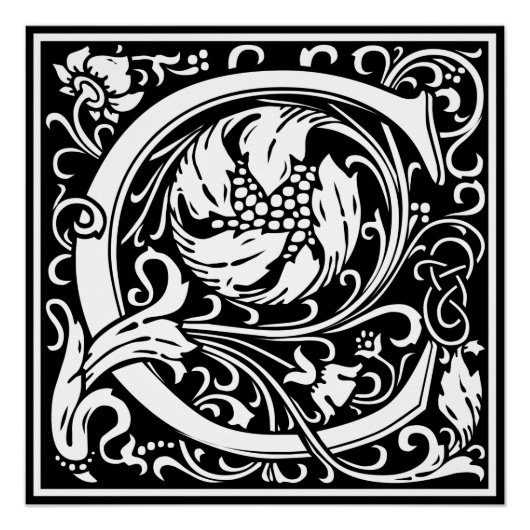 Letter C Middeleeuws Monogram Art Nouveau Perfect Poster (Voorkant)