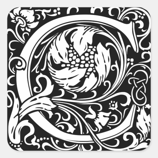 Letter C Middeleeuws Monogram Art Nouveau Vierkante Sticker (Voorkant)