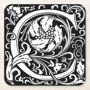 Letter C Middeleeuwse Monogram Art Nouveau Kartonnen Onderzetters