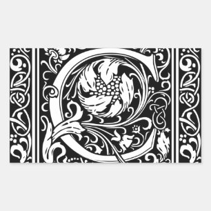 Letter C Middeleeuwse Monogram Art Nouveau Rechthoekige Sticker