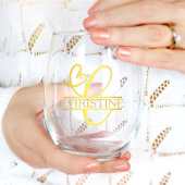 Letter C Monogram Bruidsmeisje Gift, Modern Elegan Wijnglas Zonder Voet